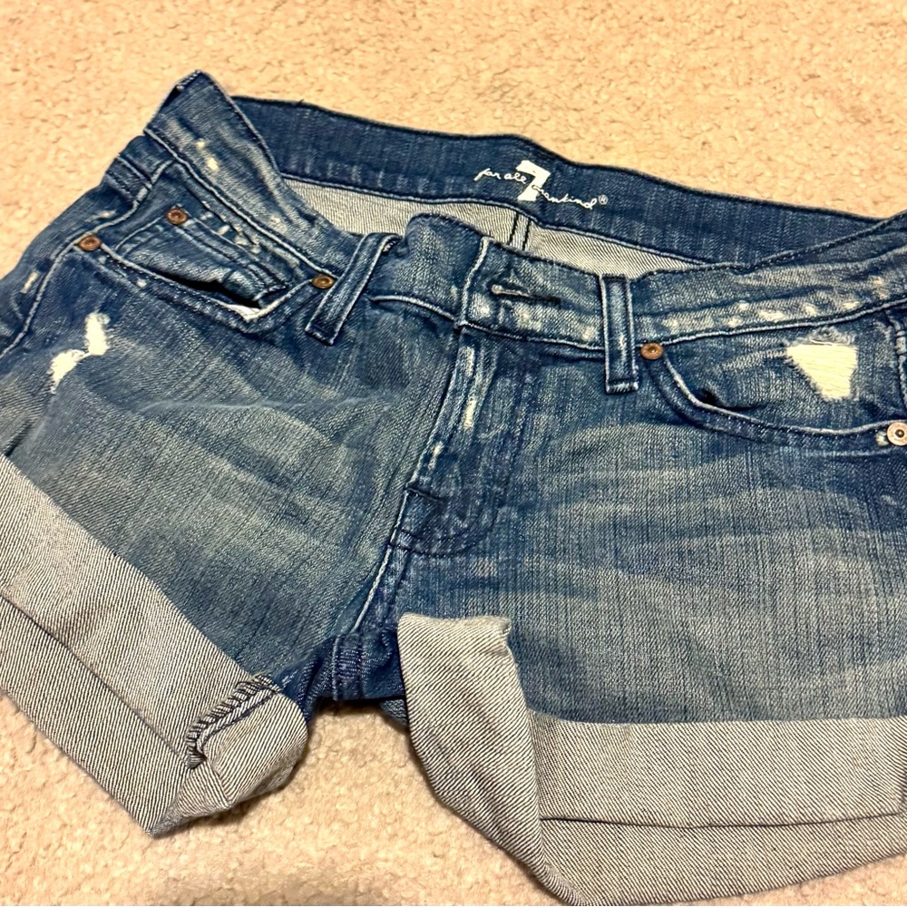 7 For All Mankind Blue Denim Shorts